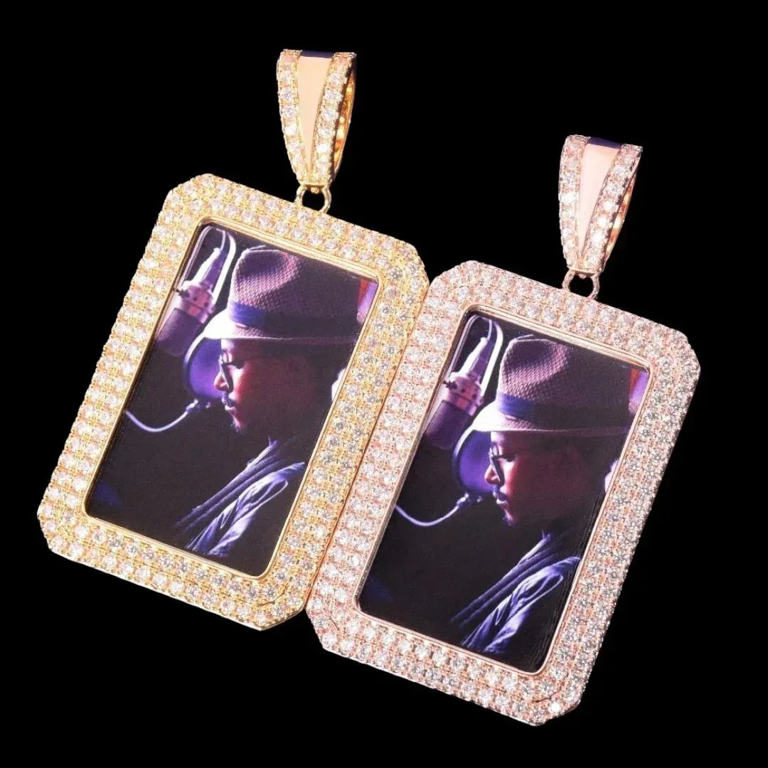 Double Tennis Rectangle Custom Photo Pendant Necklace – Iced Out Hip Hop Picture Jewelry for Men and Women - CaratixJewelry